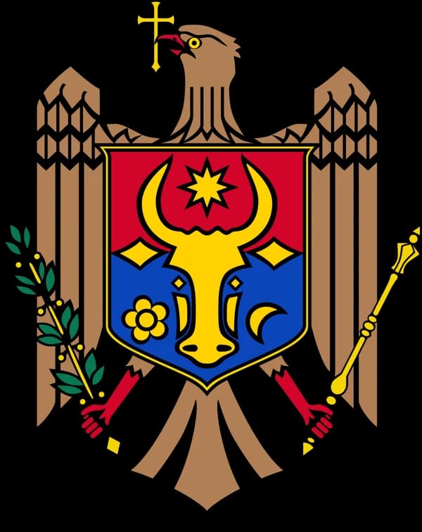 Stema de stat a Republicii Moldova — acvila cruciată cu scutul și capul de bour