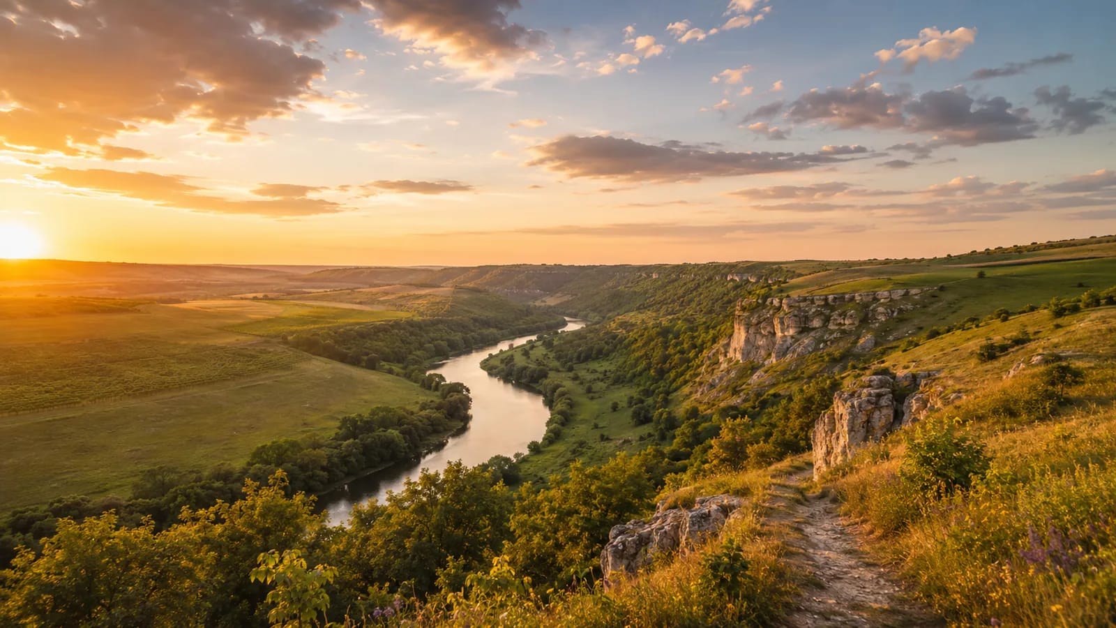 Peisaj natural din Moldova — valea Nistrului